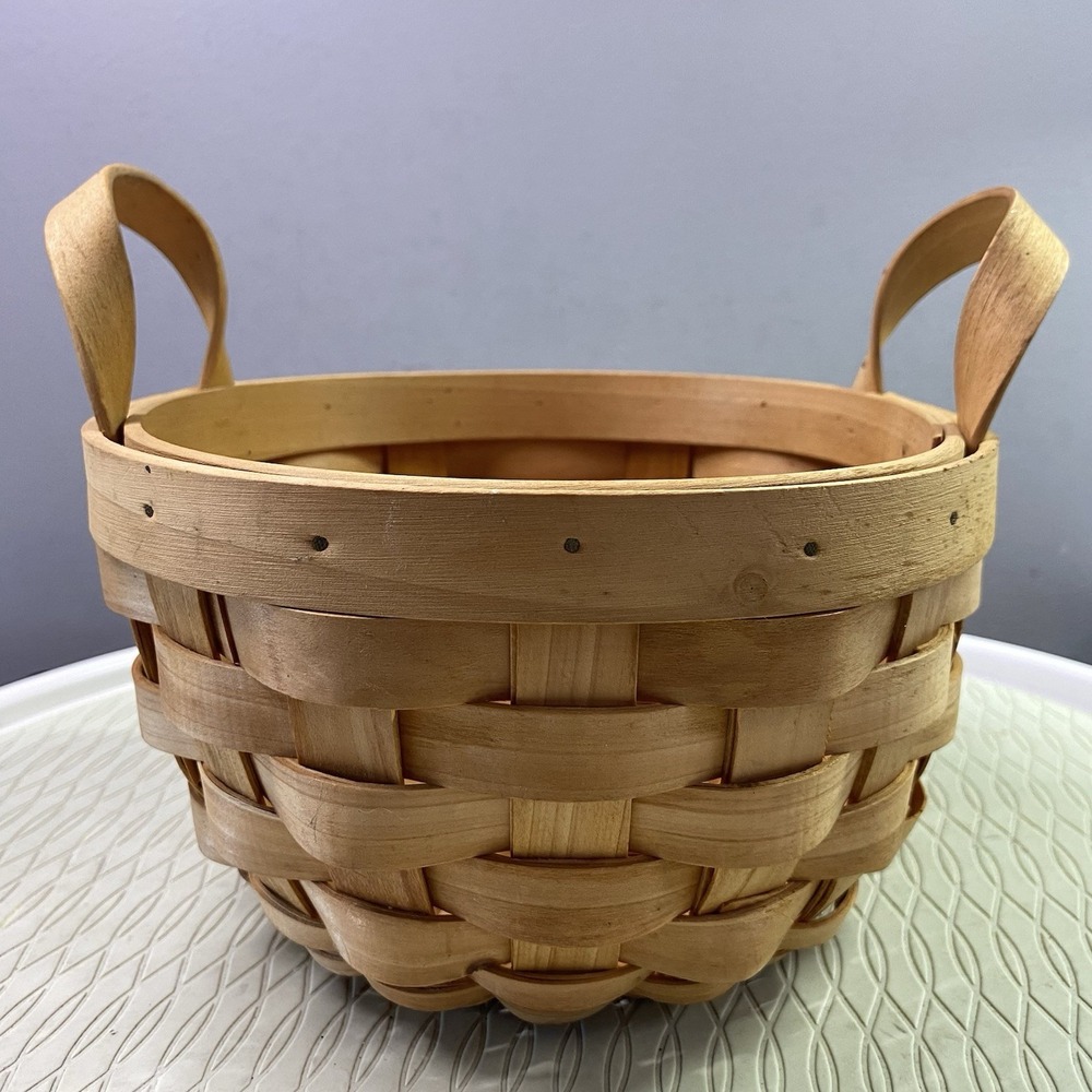 Vintage Longaberger‎ 1997 Round Darning Basket Double Wood Handles. 8x8x5" EUC